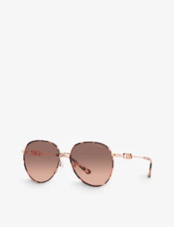 Michael Kors MK1128J Empire Round-frame Tortoiseshell Acetate Sunglasses -Glam Pouch Store R04154226 TAN ALT01