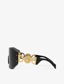 Versace VE2258 Branded-arm Irregular-frame Metal Sunglasses -Glam Pouch Store R04154228 GREY ALT03