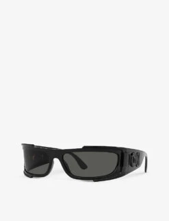 Versace VE4446 Branded-arm Rectangle-frame Acetate Sunglasses -Glam Pouch Store R04154314 BLACK ALT01