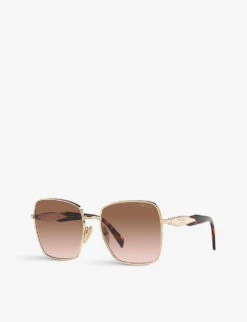Prada PR 64ZS Square-frame Metal Sunglasses -Glam Pouch Store R04154362 GOLD ALT02