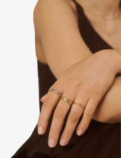 Recycled 18ct Yellow-gold Vermeil Plated Sterling-silver And 0.015ct Diamond Band Ring -Glam Pouch Store R04155818 YELLOWGOLD ALT03