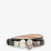 Alexander McQueen The Knuckle Antique Silver-finished Leather Belt -Glam Pouch Store R04156757 BLACK M