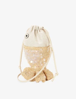 Loewe X Paula's Ibiza Fish Raffia And Leather Pouch -Glam Pouch Store R04157525 NATURALIVORY ALT02