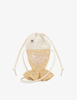 Loewe X Paula's Ibiza Fish Raffia And Leather Pouch