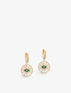 The Orchid London O'Hara Eye 18ct Yellow-gold, Diamond, Malachite And Mother-of-pearl Drop Earrings