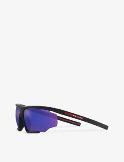 Prada Linea Rossa PR 07YS Tinted-lens Irregular-frame Nylon Sunglasses -Glam Pouch Store R04166847 BLACK ALT02