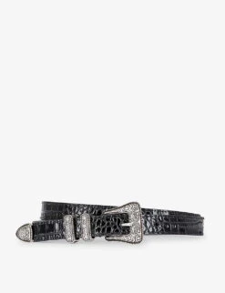 THE KOOPLES Lizard-embossed Engraved-buckle Leather Belt