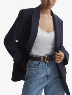 Reiss Indie Twisted-buckle Leather Belt -Glam Pouch Store R04181705 CHOCOLATE ALT03