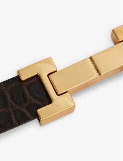 Reiss Hayley Croc-embossed Leather Belt -Glam Pouch Store R04181707 CHOCOLATE ALT01