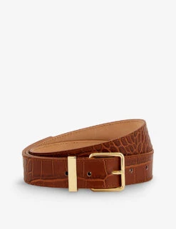 ME AND EM Croc-embossed Gold-toned Leather Belt