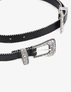 THE KOOPLES Beaded-edge Western-style Buckle Leather Belt 5 THE KOOPLES Beaded-edge Western-style Buckle Leather Belt -Glam Pouch Store R04183148 BLACK ALT01
