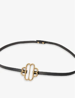 Maje Clover-clasp Thin Leather Belt -Glam Pouch Store R04190261 NOIRGRIS ALT02