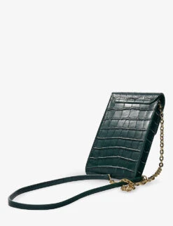 Maje Samo Croc-embossed Leather Cross-body Phone Pouch -Glam Pouch Store R04190267 VERTS ALT02