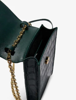 Maje Samo Croc-embossed Leather Cross-body Phone Pouch -Glam Pouch Store R04190267 VERTS ALT03