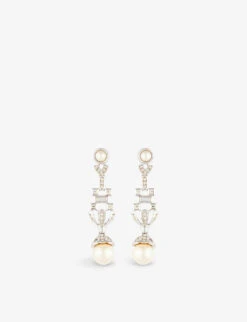 Pre-loved Dior Art Deco Rhodium-plated, Faux-pearl And Swarovski Crystal Pendant Earrings
