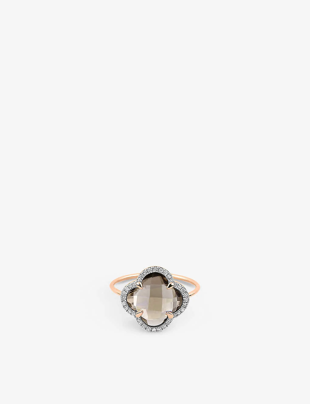 Morganne Bello 18ct Rose-gold Clover Diamond Smokey-quartz Ring 3 Morganne Bello 18ct Rose-gold Clover Diamond Smokey-quartz Ring